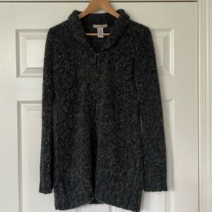 VINTAGE FREE PEOPLE GRAY MOHAIR BLEND CARDIGAN WITH HOOK/EYE CLOSURE. SIZE M